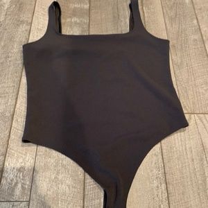 Square Neck Thong Charcoal Grey Bodysuit
